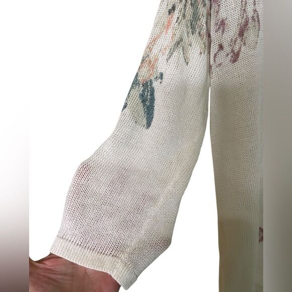 J. Jill Linen Blend Semi Sheer Knit Tunic Relaxed Fit Costal Beach Floral - Picture 8 of 12